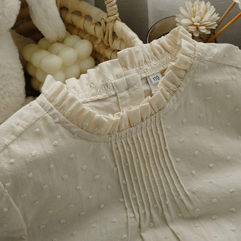 100% pamuk, bluza s okruglim izrezom i dugim rukavima za djevojčice, jesenska nova dječja elegantna bijela majica, dječja odjeća TZ347