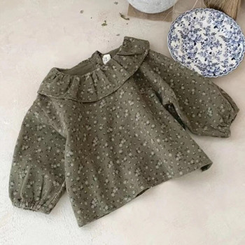 Παιδικό Vintage φλοράλ πουκάμισο με βολάν γιακά μπλουζάκια Φαρδιά φουσκωτά μανίκια Βρεφικά κορίτσια Ευέλικτα βαμβακερά χαριτωμένα μαλακά ρούχα