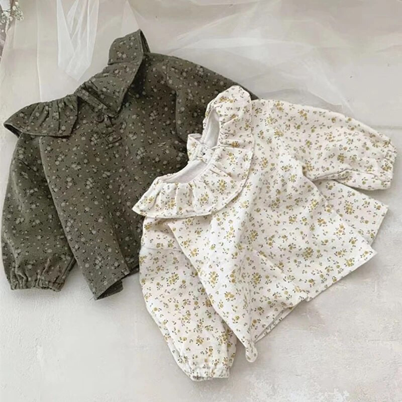 Dječja vintage košulja s naboranim ovratnikom Pulover širokih puf rukava Majica kratkih rukava za djevojčice Svestrana pamučna slatka mekana odjeća