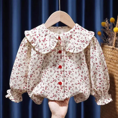 Košulja za djevojčice, proljeće i jesen 2023. Nova polo ovratnica od čistog pamuka, bijela košulja dugih rukava, dječja majica za djevojčice, bluza za djevojčice