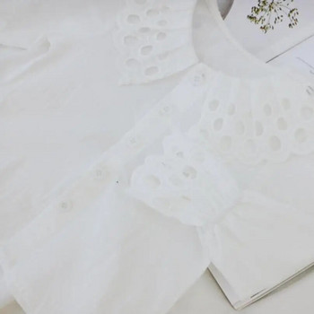 Есен Пролет Училищна бебешка блуза за малки момичета Бяла дантелена детска риза Детски дрехи с дълъг ръкав Памучни горнища и блузи за момичета