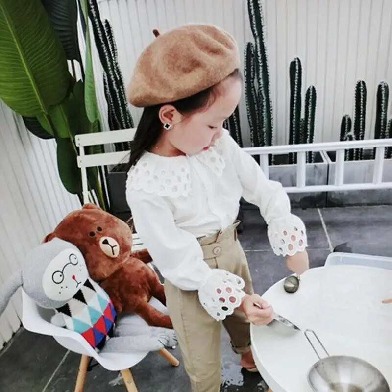 Toamnă, primăvară, școală pentru bebeluși, fetițe, bluză din dantelă albă, cămașă pentru copii, haine pentru copii, cu mânecă lungă din bumbac, topuri și bluze pentru fete