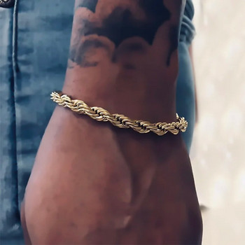 Хип-хоп ширина 3/4 мм гривна от късо въже от неръждаема стомана за мъже Homme Simple Punk Chain on Hand Fashion Rapper Jewelry
