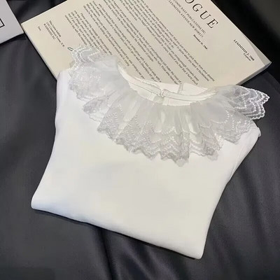 Cămașă pentru fete Toamnă/Iarnă Nouă la modă Cămașă cu mâneci lungi din dantelă pentru copii Gât de păpușă Cămașă pentru fete ediție coreeană de jos