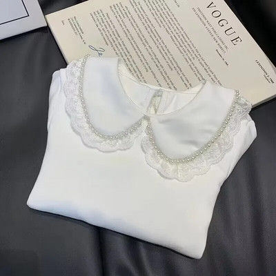 Cămașă pentru fete Toamnă/Iarnă Nouă la modă Cămașă cu mâneci lungi din dantelă pentru copii Gât de păpușă Cămașă pentru fete ediție coreeană de jos