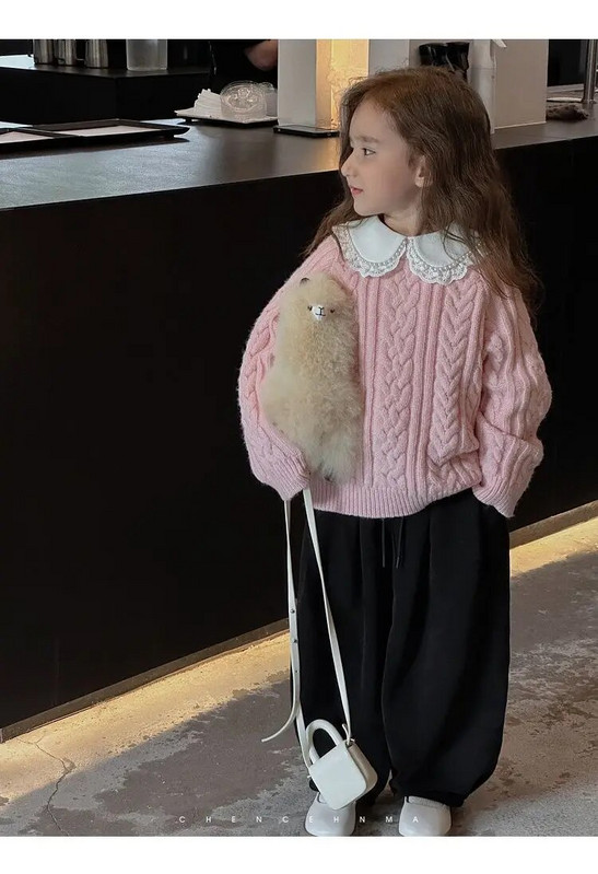 Cămașă pentru fete Toamnă/Iarnă Nouă la modă Cămașă cu mâneci lungi din dantelă pentru copii Gât de păpușă Cămașă pentru fete ediție coreeană de jos