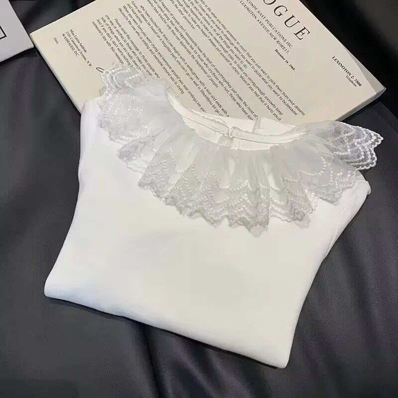 Cămașă pentru fete Toamnă/Iarnă Nouă la modă Cămașă cu mâneci lungi din dantelă pentru copii Gât de păpușă Cămașă pentru fete ediție coreeană de jos