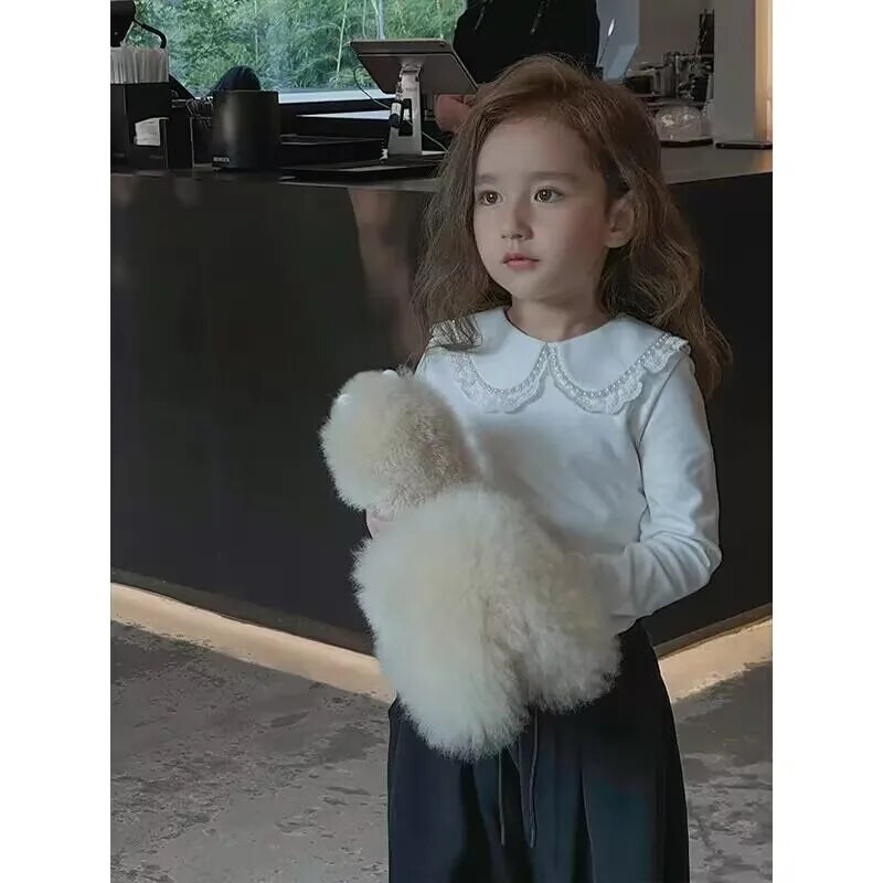 Cămașă pentru fete Toamnă/Iarnă Nouă la modă Cămașă cu mâneci lungi din dantelă pentru copii Gât de păpușă Cămașă pentru fete ediție coreeană de jos