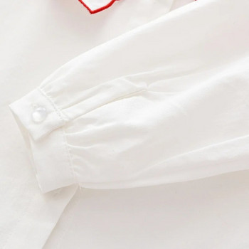 Есенни нови детски ризи за момичета Корейски стил Любовна яка Памучна риза Модна бяла блуза с дълъг ръкав Детски дрехи E0529