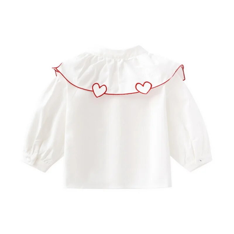 Őszi új gyerek lány ingek Koreai stílusú szerelem gallér pamut ing divat hosszú ujjú fehér blúz gyermekruházat E0529