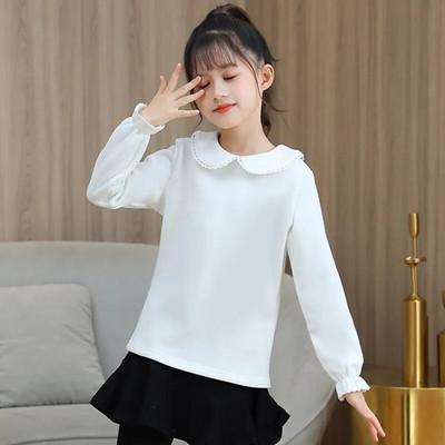 Haine pentru copii mici Tricou pentru fete mari Topuri din bumbac Tricouri pentru copii Tricouri pentru fete de școală Cămăși cu mânecă lungă pentru fete Bluză albă