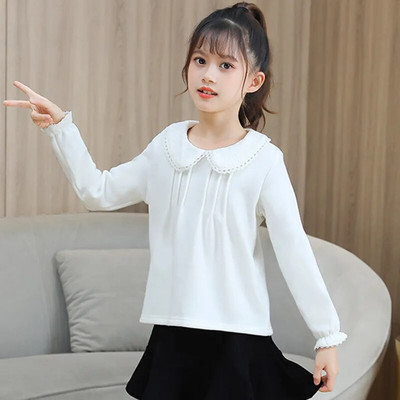 Haine pentru copii mici Tricou pentru fete mari Topuri din bumbac Tricouri pentru copii Tricouri pentru fete de școală Cămăși cu mânecă lungă pentru fete Bluză albă