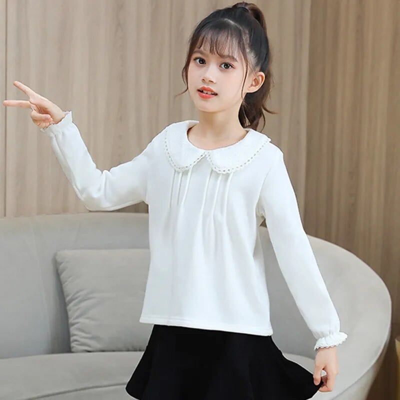 Haine pentru copii mici Tricou pentru fete mari Topuri din bumbac Tricouri pentru copii Tricouri pentru fete de școală Cămăși cu mânecă lungă pentru fete Bluză albă