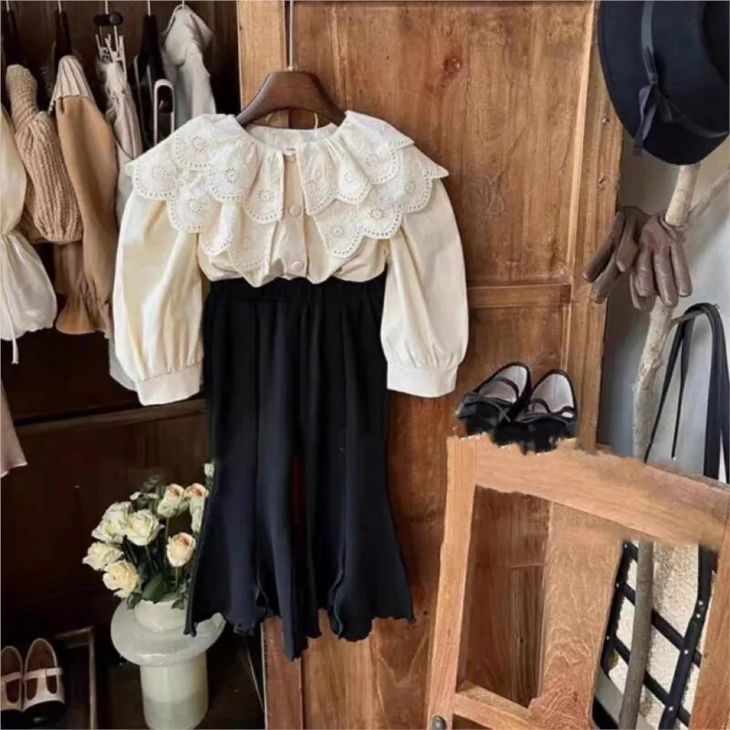 Moda fetiță bluze din bumbac guler din dantelă pentru bebeluși fetiță cămașă de culoare solidă cu mânecă lungă Top Haine pentru bebeluși 1-10 ani