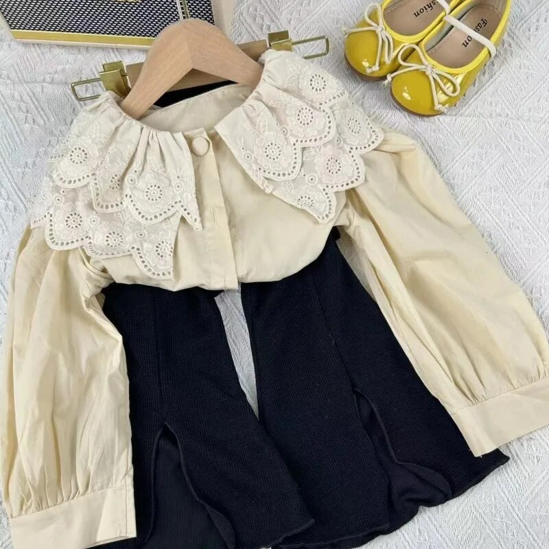 Moda fetiță bluze din bumbac guler din dantelă pentru bebeluși fetiță cămașă de culoare solidă cu mânecă lungă Top Haine pentru bebeluși 1-10 ani