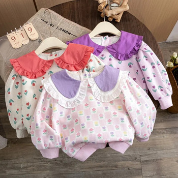 Φούτερ για κορίτσια με στάμπες Floral μπλουζάκια για παιδιά με μακρυμάνικη παιδική μπλούζα Casual μπλουζάκια για νήπια 2023 Φθινοπωρινά χειμερινά ρούχα για μωρά