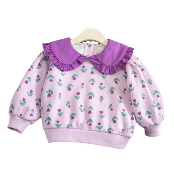 Φούτερ για κορίτσια με στάμπες Floral μπλουζάκια για παιδιά με μακρυμάνικη παιδική μπλούζα Casual μπλουζάκια για νήπια 2023 Φθινοπωρινά χειμερινά ρούχα για μωρά