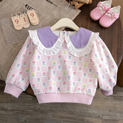 Hanorace pentru fete Tricouri florale cu imprimeu pentru copii Bluză cu mânecă lungă pentru copii Tricouri casual pentru copii mici 2023 ținute pentru bebeluși toamnă iarnă