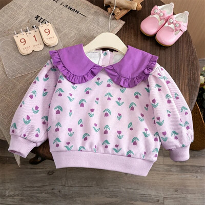 Hanorace pentru fete Tricouri florale cu imprimeu pentru copii Bluză cu mânecă lungă pentru copii Tricouri casual pentru copii mici 2023 ținute pentru bebeluși toamnă iarnă