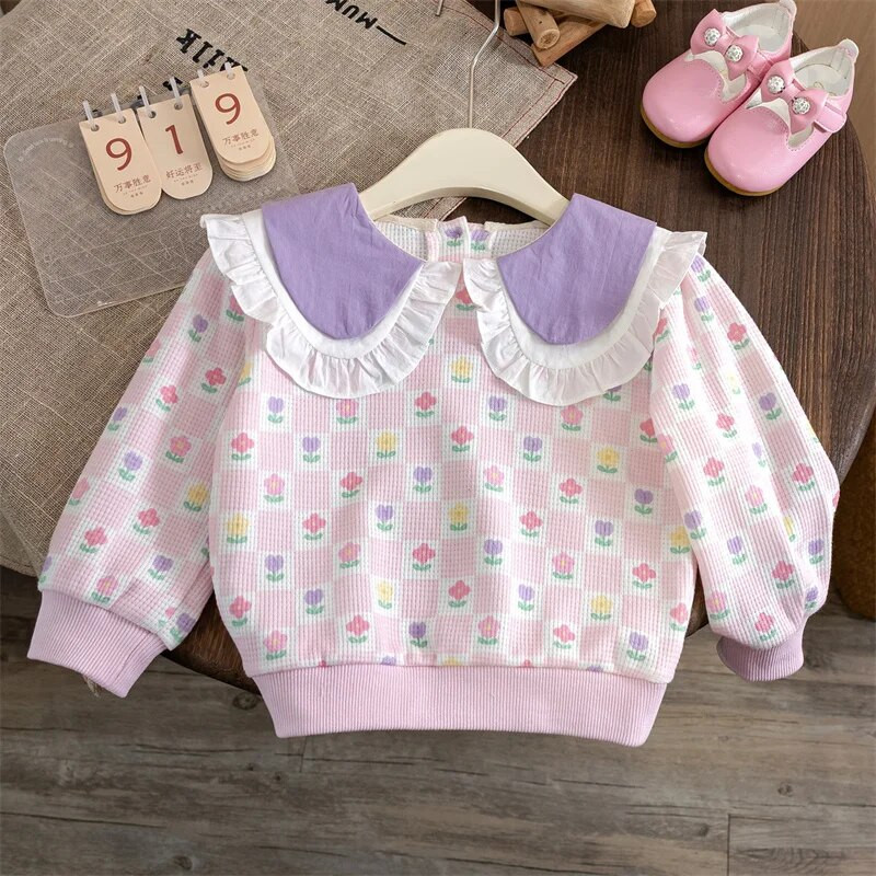 Hanorace pentru fete Tricouri florale cu imprimeu pentru copii Bluză cu mânecă lungă pentru copii Tricouri casual pentru copii mici 2023 ținute pentru bebeluși toamnă iarnă