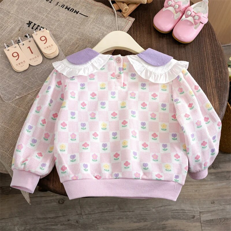 Hanorace pentru fete Tricouri florale cu imprimeu pentru copii Bluză cu mânecă lungă pentru copii Tricouri casual pentru copii mici 2023 ținute pentru bebeluși toamnă iarnă