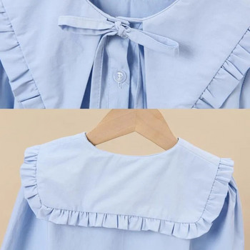 Βολάν Μπλούζα Άνοιξη Φθινόπωρο μωρό νήπιο Έφηβες μακρυμάνικο σχολικό κορίτσι Βαμβακερό πουκάμισο Παιδικό πουλόβερ τοπ 6 8 10 12 ετών