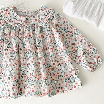 Пролетна блуза за бебешки момичета Детска риза с яка за кукли Лятна модна риза с флорални мотиви за момичета Риза с щампа на цветя за момичета с дълъг ръкав