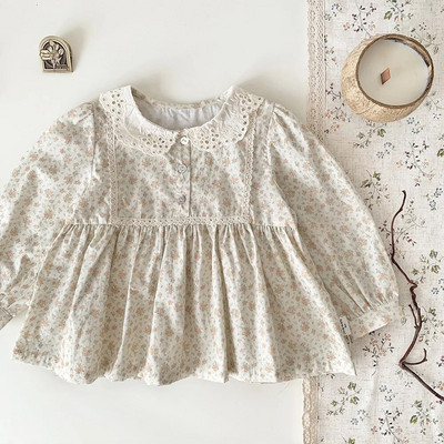 Bluză pentru fetițe de primăvară Cămașă cu guler pentru păpuși pentru copii, la modă de vară, cămașă cu flori pentru fete, cu mânecă lungă, cu imprimeu de flori, bluză pentru fete