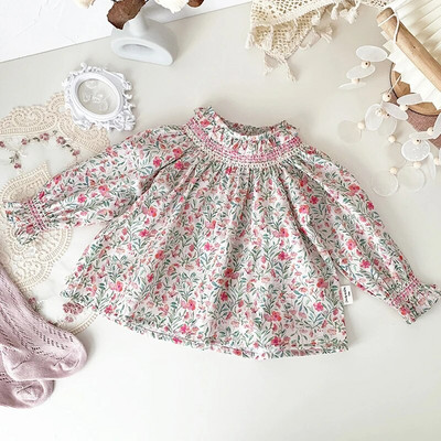 Bluză pentru fetițe de primăvară Cămașă cu guler pentru păpuși pentru copii, la modă de vară, cămașă cu flori pentru fete, cu mânecă lungă, cu imprimeu de flori, bluză pentru fete