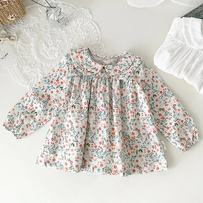 Bluză pentru fetițe de primăvară Cămașă cu guler pentru păpuși pentru copii, la modă de vară, cămașă cu flori pentru fete, cu mânecă lungă, cu imprimeu de flori, bluză pentru fete