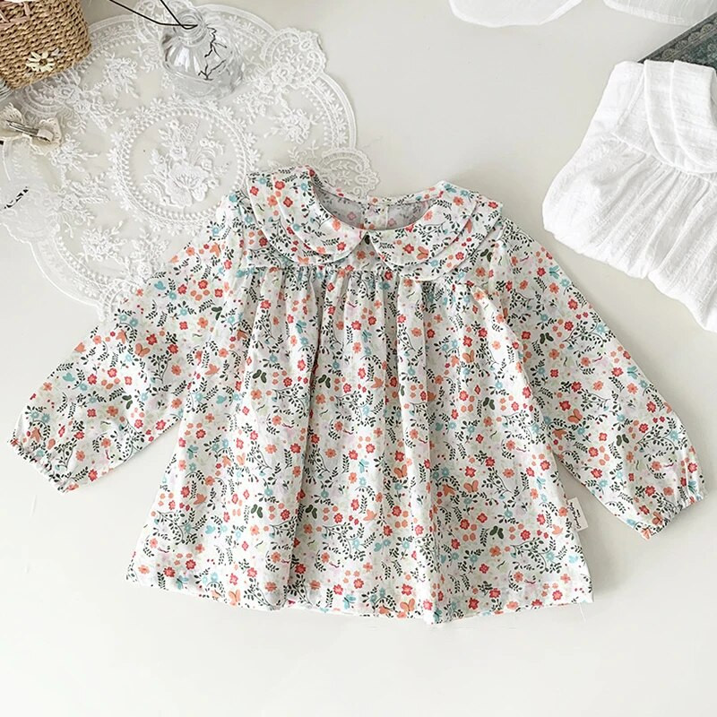 Bluză pentru fetițe de primăvară Cămașă cu guler pentru păpuși pentru copii, la modă de vară, cămașă cu flori pentru fete, cu mânecă lungă, cu imprimeu de flori, bluză pentru fete