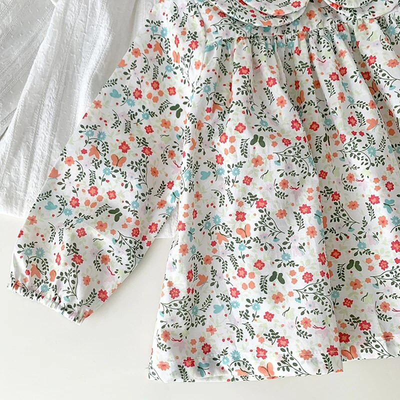 Bluză pentru fetițe de primăvară Cămașă cu guler pentru păpuși pentru copii, la modă de vară, cămașă cu flori pentru fete, cu mânecă lungă, cu imprimeu de flori, bluză pentru fete