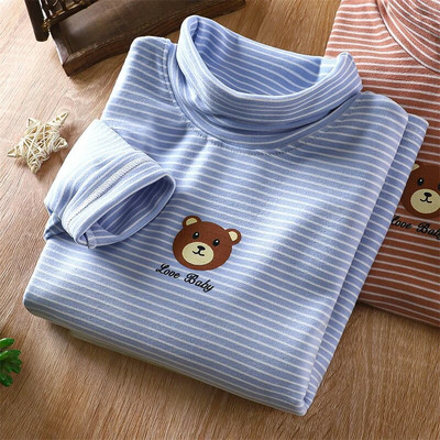 Tricou pentru copii de primăvară, toamnă, cu dungi, cu gât înalt, cu mânecă lungă, tricou, pentru băieți, fete, desene animate, ocazional, tricou pentru copii, pulover