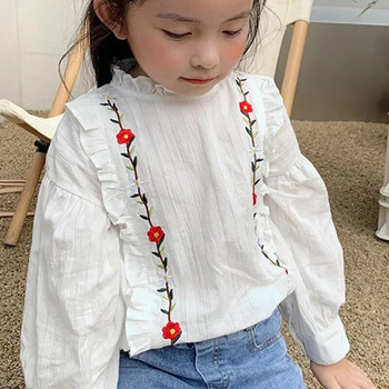 Άνοιξη φθινόπωρο κορίτσια Παιδική μπλούζα πέτο με φουσκωτά μανίκια Πουκάμισο μακρυμάνικο βαμβακερό δαντέλα Παιδικό κοριτσάκι μπλούζα παιδικά ρούχα