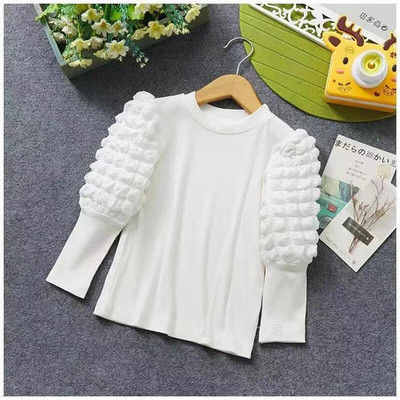 Lány alsó ing 2022 új, hosszú ujjú pólók Gyerek lány Puff ujjú póló Gyerek körgallér felsők tavaszi ősz