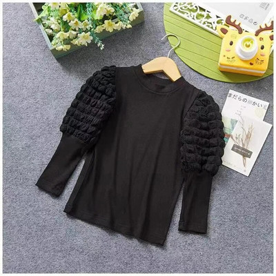 Lány alsó ing 2022 új, hosszú ujjú pólók Gyerek lány Puff ujjú póló Gyerek körgallér felsők tavaszi ősz