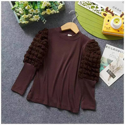 Lány alsó ing 2022 új, hosszú ujjú pólók Gyerek lány Puff ujjú póló Gyerek körgallér felsők tavaszi ősz