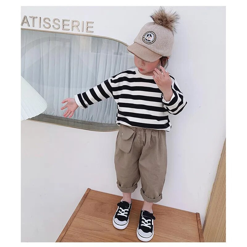 2022, primăvară, toamnă, noi, tricou casual pentru copii, tricou cu dungi pentru copii, tricou din bumbac, băieți, fete, cu mânecă lungă, topuri, haine pentru bebeluși
