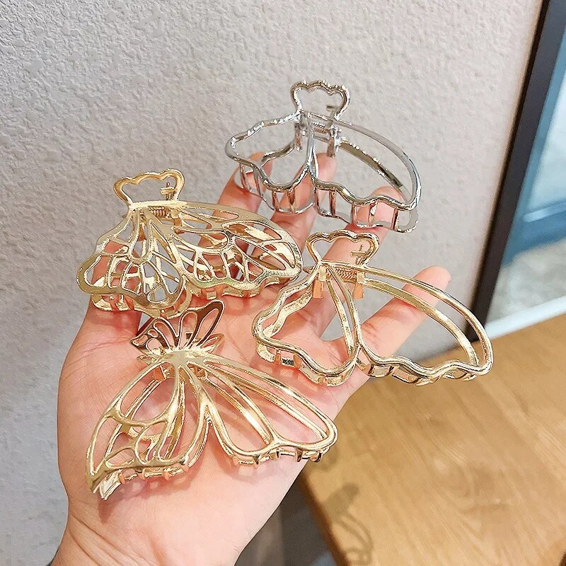 Μόδα Μεταλλικά Νύχια Μαλλιά πεταλούδας με κούφια από κράμα ψευδάργυρου Όμορφες φουρκέτες Χρυσά κλιπ για τα μαλλιά πεταλούδα Γυναικεία αξεσουάρ μαλλιών