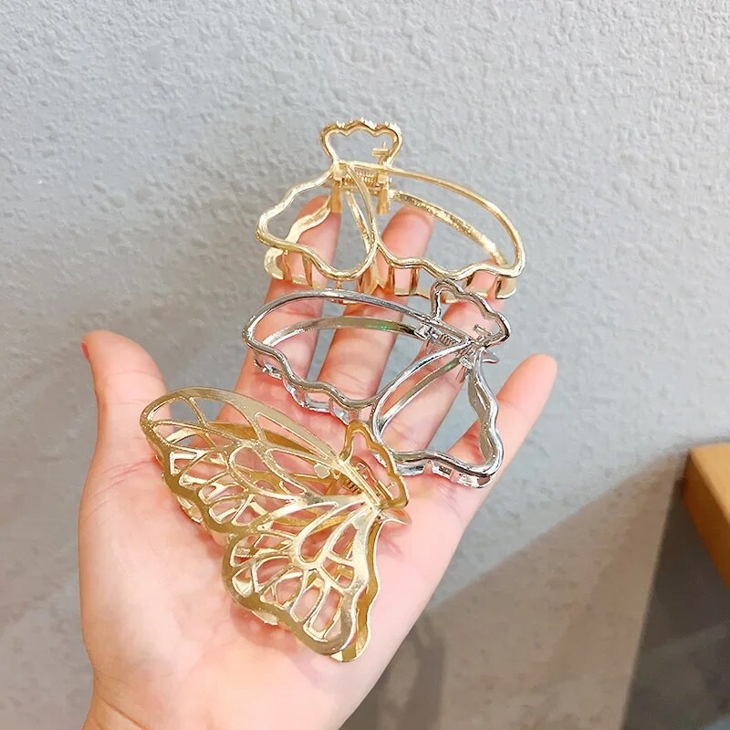 Μόδα Μεταλλικά Νύχια Μαλλιά πεταλούδας με κούφια από κράμα ψευδάργυρου Όμορφες φουρκέτες Χρυσά κλιπ για τα μαλλιά πεταλούδα Γυναικεία αξεσουάρ μαλλιών