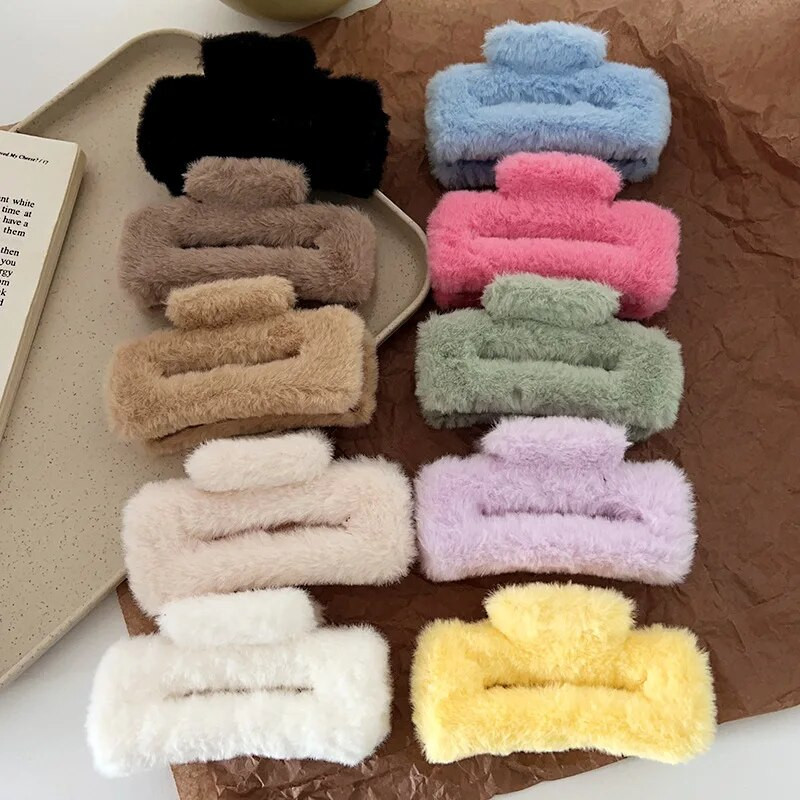 Χειμερινά βελούδινα μαλλιά Claw Κομψές ακρυλικές φουρκέτες Faux Fur Hair Clip Barrette Crab Headwear για γυναίκες Αξεσουάρ μαλλιών για κορίτσια