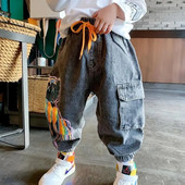 2 4 6 8 9Y Vaikams berniukams Džinsai Pavasario ir rudens vaikiškos laisvalaikio kelnės berniukams Kūdikiams Laisvos animacinės kelnės Vaikiškos kelnės berniukui