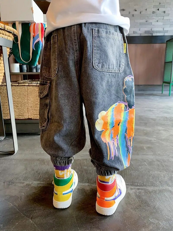 2 4 6 8 9Y Vaikams berniukams Džinsai Pavasario ir rudens vaikiškos laisvalaikio kelnės berniukams Kūdikiams Laisvos animacinės kelnės Vaikiškos kelnės berniukui