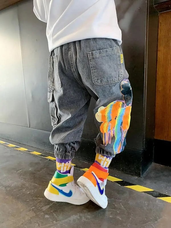 2 4 6 8 9Y Vaikams berniukams Džinsai Pavasario ir rudens vaikiškos laisvalaikio kelnės berniukams Kūdikiams Laisvos animacinės kelnės Vaikiškos kelnės berniukui