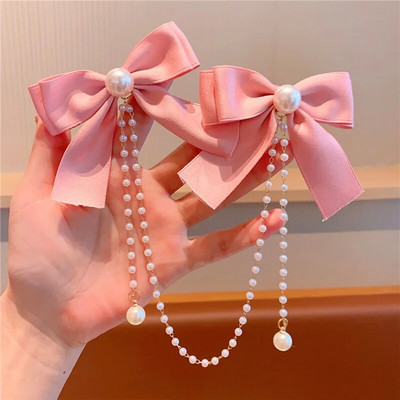 Coreeană dulce catifea bowknot perle lanț agrafe de păr nou decorați bentita agrafe de păr copii fete femei accesorii de păr