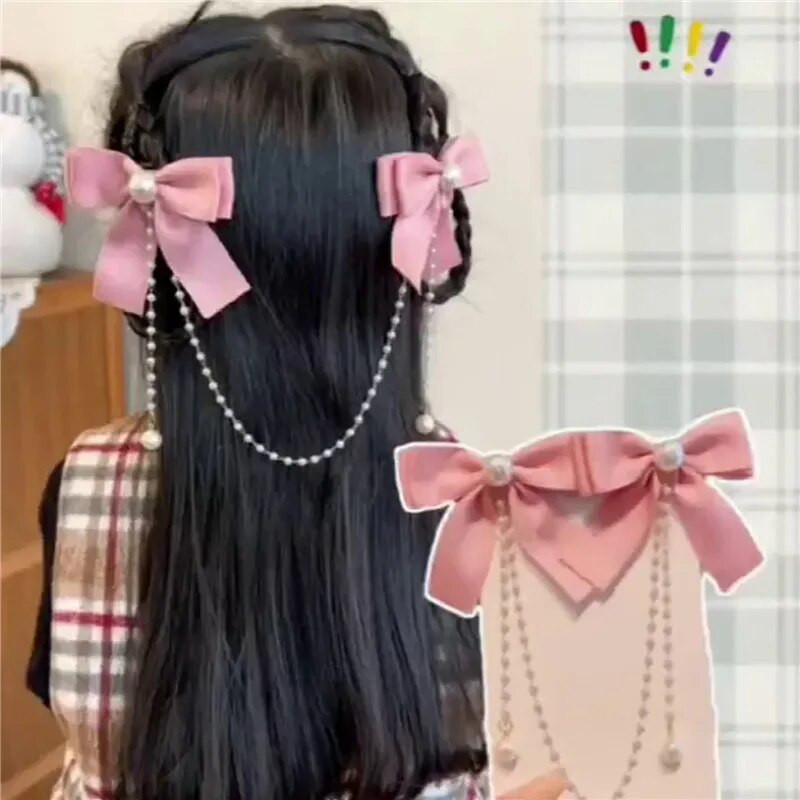Coreeană dulce catifea bowknot perle lanț agrafe de păr nou decorați bentita agrafe de păr copii fete femei accesorii de păr