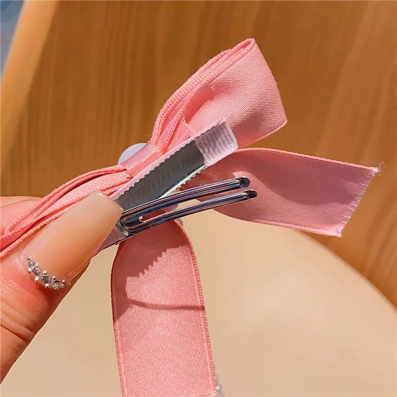 Coreeană dulce catifea bowknot perle lanț agrafe de păr nou decorați bentita agrafe de păr copii fete femei accesorii de păr