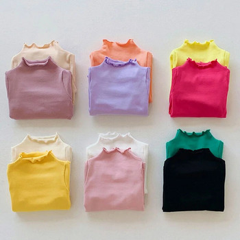 Бебешки момичета Тениска с дълъг ръкав Детски едноцветни тениски Прохождащи деца Памучен пуловер 2024 Пролет Есен Детски дрехи Корейски стил