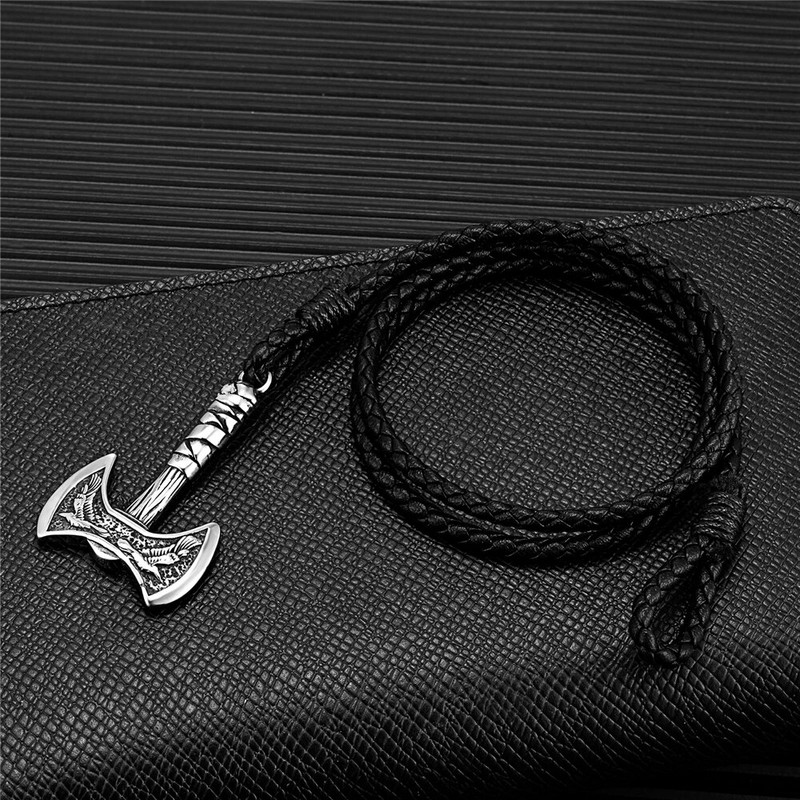 Norse Hatchet Többrétegű bőr karkötők férfi rozsdamentes acél vikingek fejsze csuklópánt Holló amulett Önvédelmi, kézzel készített ékszerek