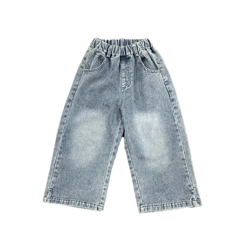 Vaikiški drabužiai Vaikiški džinsiniai kelnės berniukams Pavasario korėjietiško stiliaus 2024 m. pavasario naujos tiesios kojos Laisvalaikiai viso ilgio gražūs vaikiški džinsai